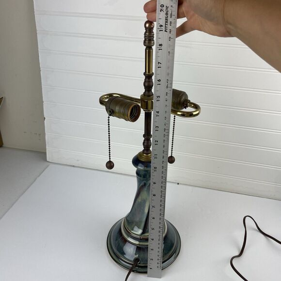 VTG Bill Campbell Pottery Table Lamp Purple Blue Drip Glaze Twist Double Socket - Picture 9 of 10
